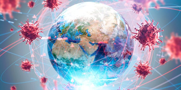 Coronavirus,Flu,Ncov,Over,Earth,Background,And,Its,Blurry,Hologram.